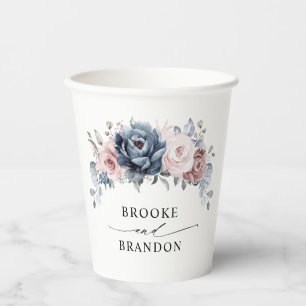 Dusty Blue Mauve Rose Pink Slate Floral Wedding Pappbecher