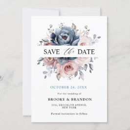 Dusty Blue Mauve Rose Pink Slate Floral Wedding Save The Date