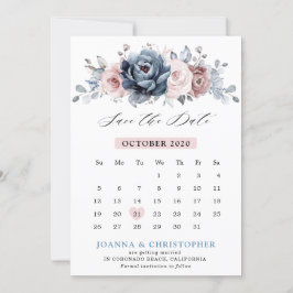 Dusty Blue Mauve Rose Pink Slate Floral Wedding Save The Date