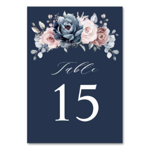 Dusty Blue Mauve Rose Pink Slate Floral Wedding T Tischnummer