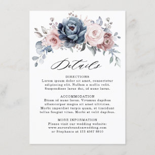 Dusty Blue Mauve Rose Pink Slate Wedding Details Begleitkarte
