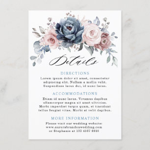 Dusty Blue Mauve Rose Pink Slate Wedding Details Begleitkarte