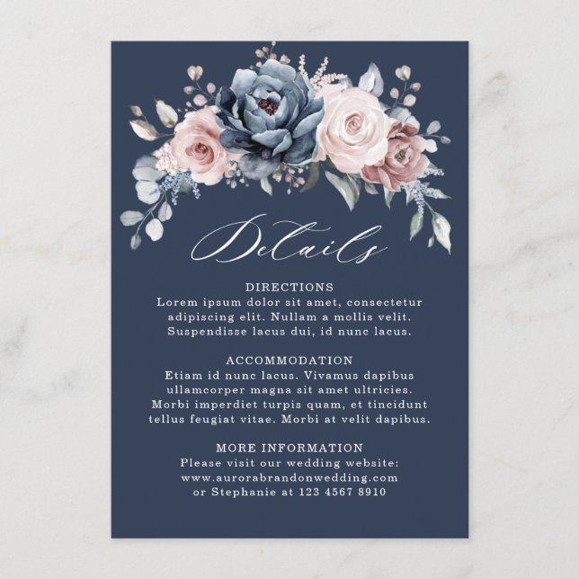 Dusty Blue Mauve Rose Pink Slate Wedding Details E Begleitkarte (Vorderseite)