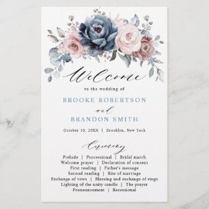 Dusty Blue Mauve Rose Pink Slate Wedding Programm