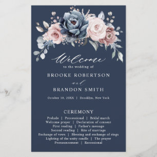 Dusty Blue Mauve Rose Pink Slate Wedding Programm
