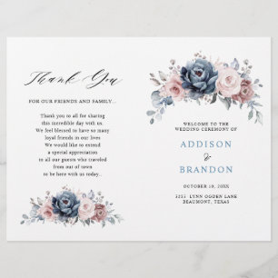 Dusty Blue Mauve Rose Pink Slate Wedding Programm