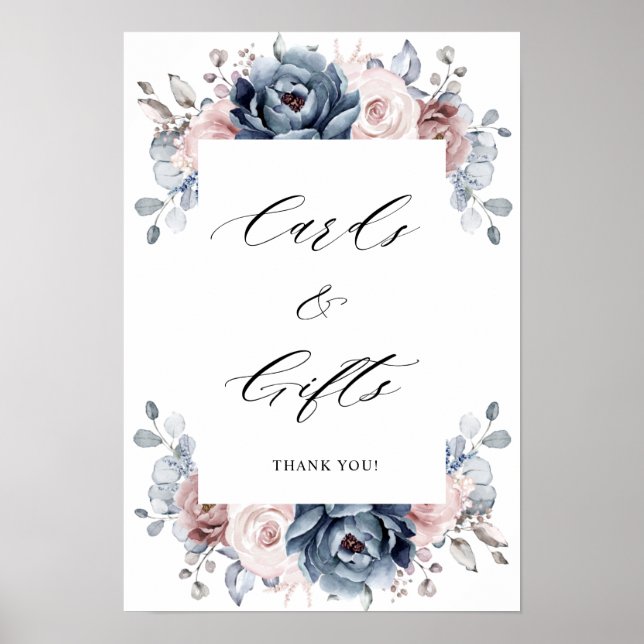 Dusty Blue Mauve Rose Rosa Schieferkarten & Gesche Poster (Vorne)