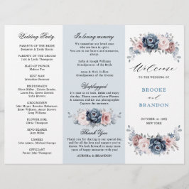 Dusty Blue Mauve Rose Wedding Tri-Fold Programm