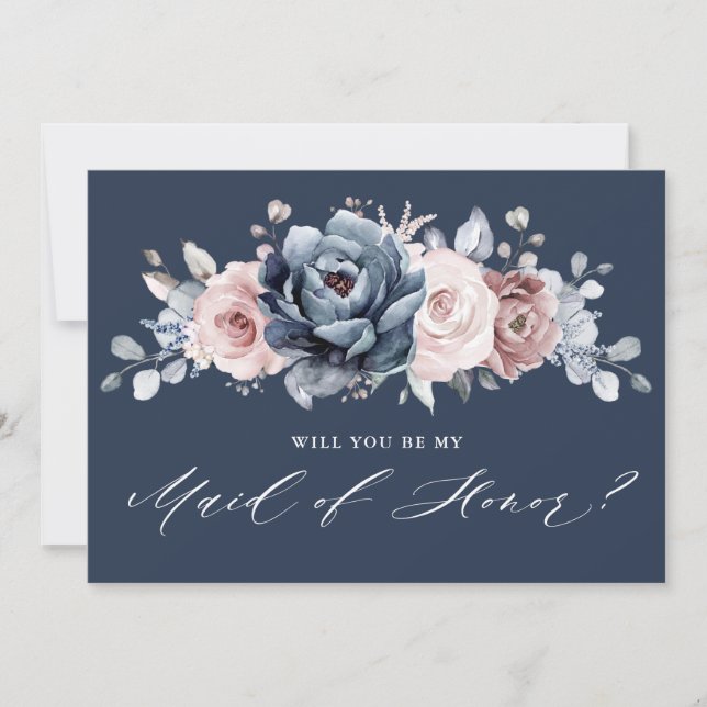 Dusty Blue Mauve Rose Werden Sie meine Trauzeugin Einladung (Vorderseite)