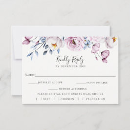 Dusty Blue Mauve Wedding RSVP Meal Choice Card Karte