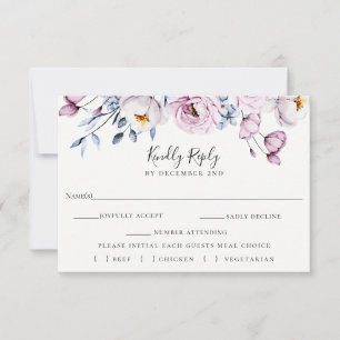 Dusty Blue Mauve Wedding RSVP Meal Choice Card Karte