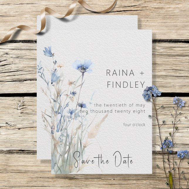 Dusty Blue Meadow Wildblumen Moderne Hochzeiten Save The Date (Von Creator hochgeladen)