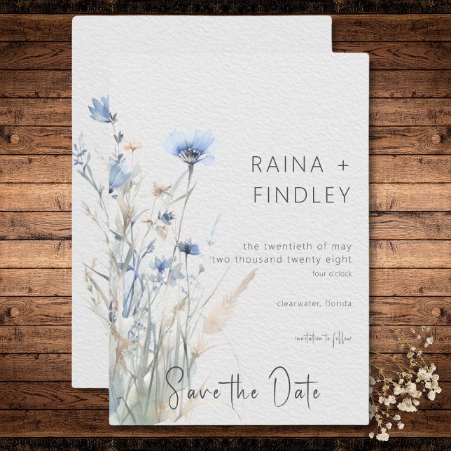 Dusty Blue Meadow Wildblumen Moderne Hochzeiten Save The Date (Dusty Blue Meadow Wildflowers Modern Wedding Save The Date)