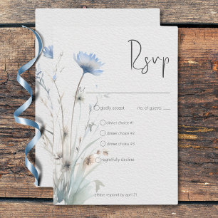 Dusty Blue Meadow Wildblumen Modernes Drei-Dinner RSVP Karte