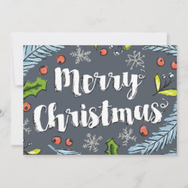 Dusty Blue Merry Christmas Spruce Boughs Feiertagskarte