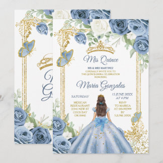 Dusty Blue Mexcian Girl Floral Sweet 16. Geburtsta Einladung