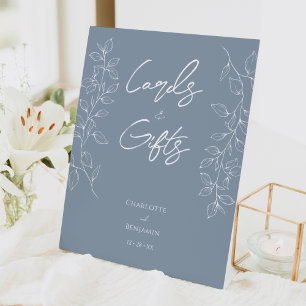 Dusty Blue Minimal Leaf Hochzeitskarten und Gesche Sockelschild