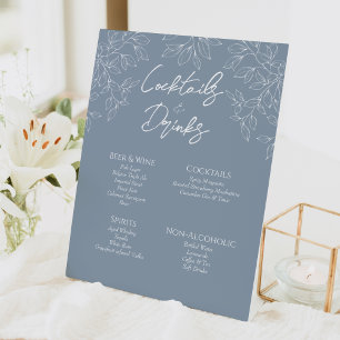 Dusty Blue Minimal Leaf Wedding Bar Drinks Zeichen Sockelschild