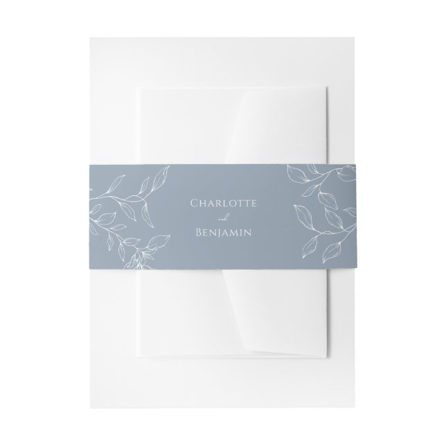 Dusty Blue Minimal Leaf Wedding Einladungsbanderole (Vorderseite Beispiel)