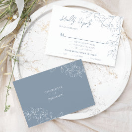 Dusty Blue Minimal Leaf Wedding Entree UAWG RSVP Karte