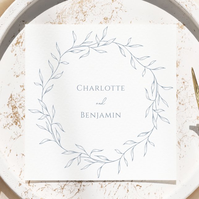 Dusty Blue Minimal Leaf Wedding Serviette (Von Creator hochgeladen)