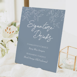 Dusty Blue Minimal Leaf Wedding Signature Drinks Sockelschild