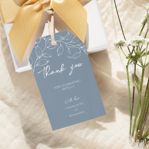 Dusty Blue Minimal Leaf Wedding Vielen Dank Geschenkanhänger