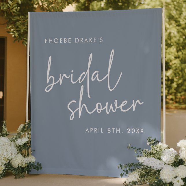 Dusty Blue Minimal Script Brautparty Backdrop Wandteppich (Von Creator hochgeladen)