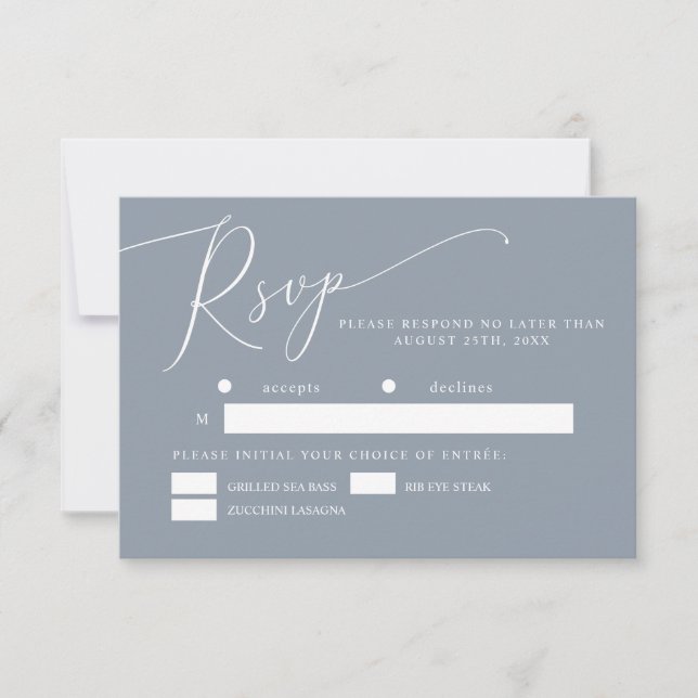 Dusty Blue Minimal Wedding Meal Choice RSVP Karte (Vorderseite)