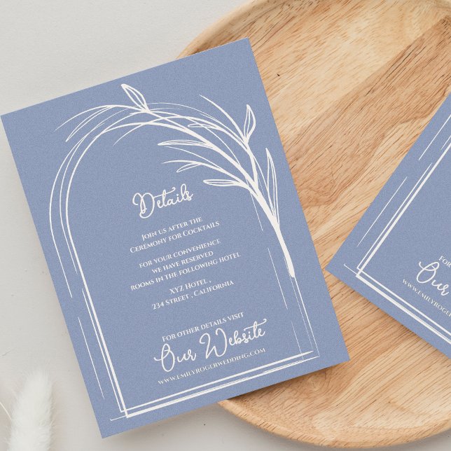 Dusty Blue Minimalist Arch Botanical Wedding Begleitkarte (Dusty Blue Minimalist Arch Botanical Wedding Details Enclosure Card | Modern Wedding Information)