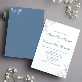 Dusty Blue Minimalist Botanical Elegant Wedding Einladung
