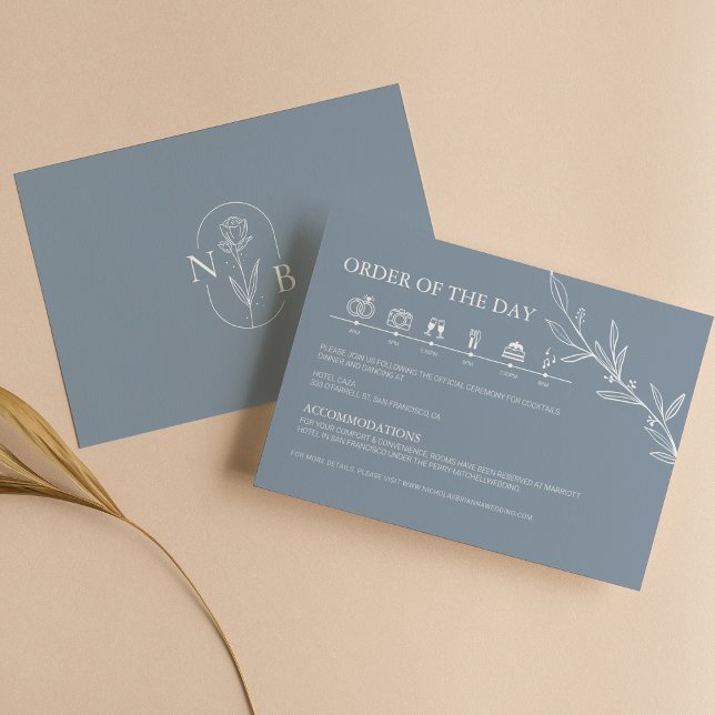 Dusty Blue Minimalist Modern Wedding Timeline Begleitkarte (Von Creator hochgeladen)