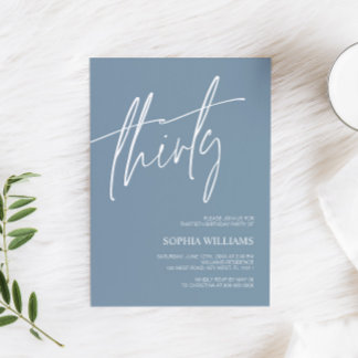 Dusty Blue Minimalistisch 30. Geburtstag Einladung