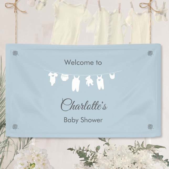 Dusty Blue Minimalistisch Baby Boy Dusche Banner (Minimalist Dusty Blue Baby Boy Shower Welcome Banner ©Susanne Sachers - Sunny Mind 🌞)