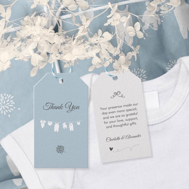 Dusty Blue Minimalistisch Baby Boy Dusche Geschenkanhänger (Dusty Blue Minimalist Baby Boy Shower Gift Tags ©Susanne Sachers - Sunny Mind 🌞)