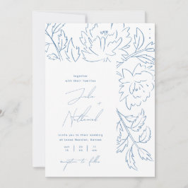 Dusty Blue Minimalistisch Botanical Wedding Einladung