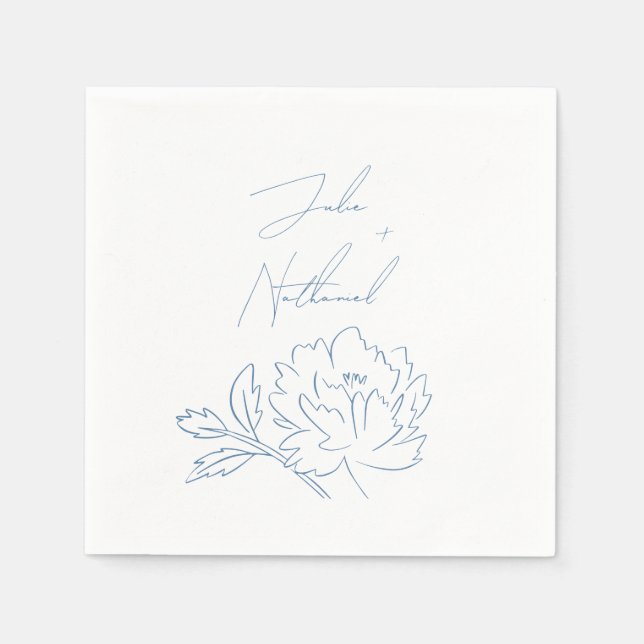 Dusty Blue Minimalistisch Botanical Wedding Serviette (Vorderseite)