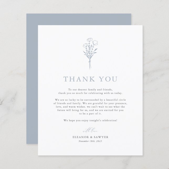 Dusty Blue Minimalistisch Botanicals Wedding Viele (Vorne/Hinten)