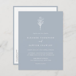 Dusty Blue Minimalistisch Bouquet QR Code Wedding Einladungspostkarte