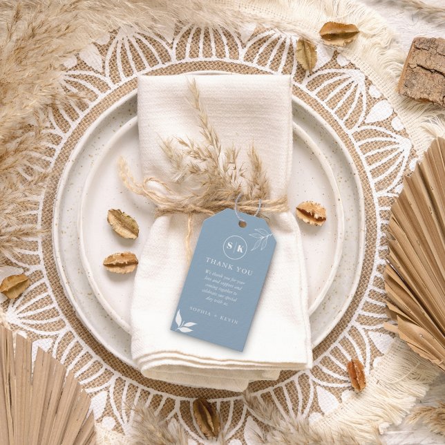 Dusty Blue Minimalistisch Branch Blätter Gastgesch Geschenkanhänger (Von Creator hochgeladen)