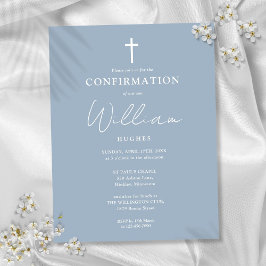 Dusty Blue Minimalistisch Confirmation Einladung Postkarte