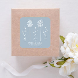 Dusty Blue Minimalistisch Curly Floral Square Quadratischer Aufkleber