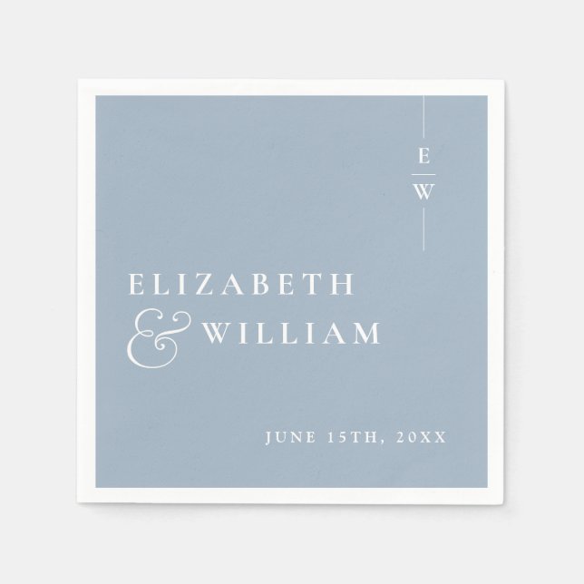 Dusty Blue Minimalistisch Elegant Monogram Wedding Serviette (Vorderseite)