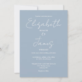 Dusty Blue Minimalistisch Elegant QR Code Wedding Einladung