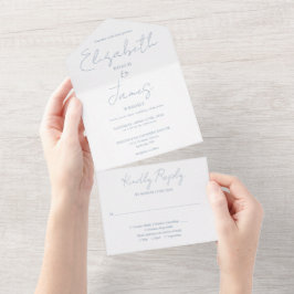 Dusty Blue Minimalistisch Elegant Script Wedding All In One Einladung