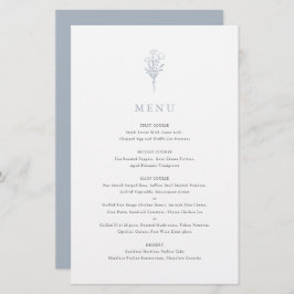 Dusty Blue Minimalistisch Floral Bouquet Menu Card