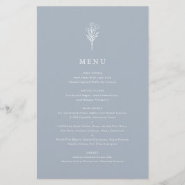 Dusty Blue Minimalistisch Floral Bouquet Menu Card