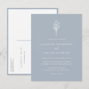 Dusty Blue Minimalistisch Floral Bouquet Wedding Einladungspostkarte
