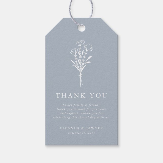 Dusty Blue Minimalistisch Floral Bouquet Wedding Geschenkanhänger (Vorderseite)