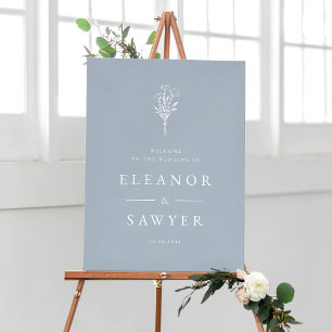 Dusty Blue Minimalistisch Floral Bouquet Wedding Poster